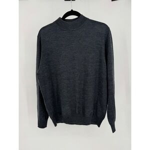 Alan Flusser Mens Merino‎ Wool Mock Neck Sweater Charcoal Gray Size M